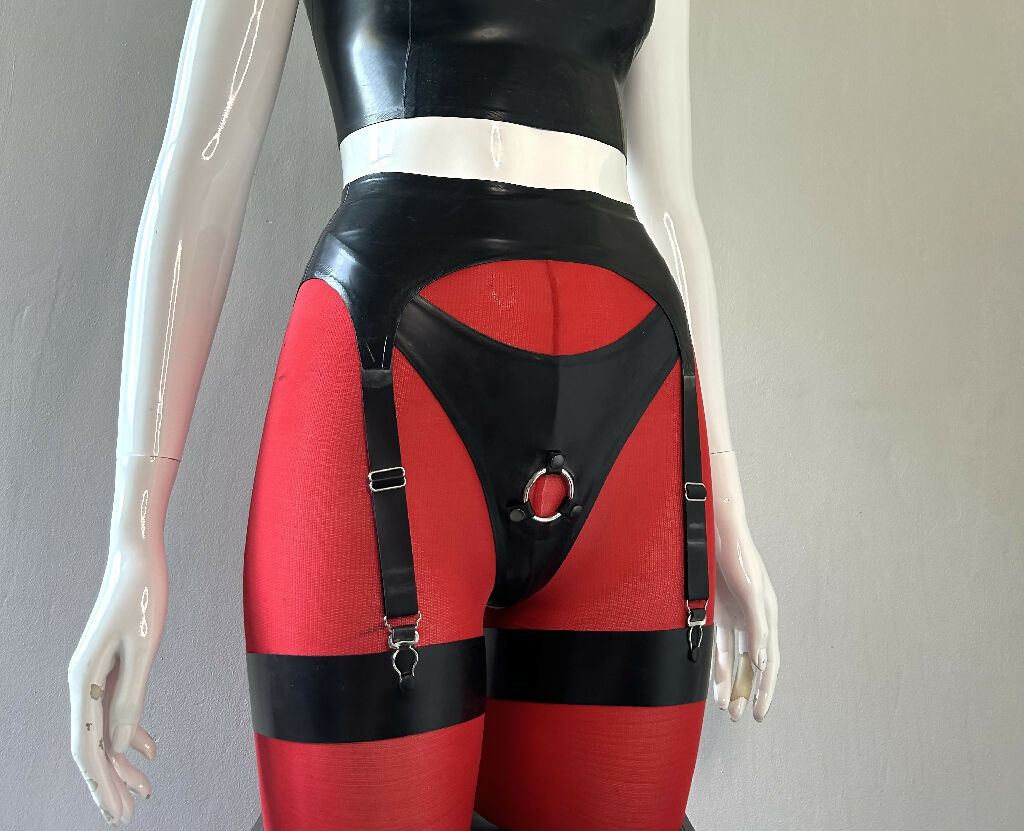 Latex Strap-on Thong, Garter Belt and Thigh Bands, Custom Made Charmskool Shop Latex Strap-on Thong, Garter Belt and Thigh Bands, Custom Made Charmskool Shop