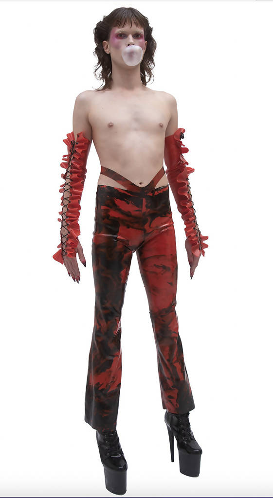 Marble red black latex catsuit – Charmskool Shop