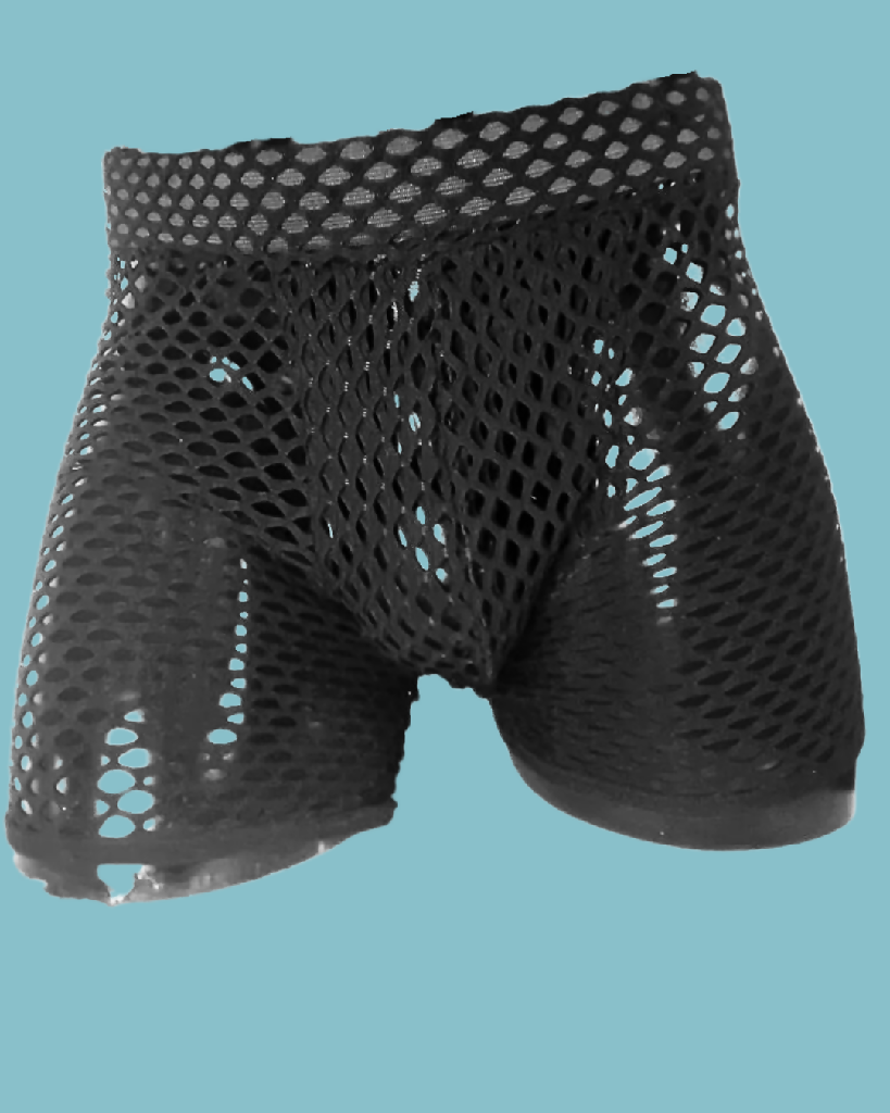 The masc SHORTIE boxer shorts in black fishnet mesh. LIMITED EDITION