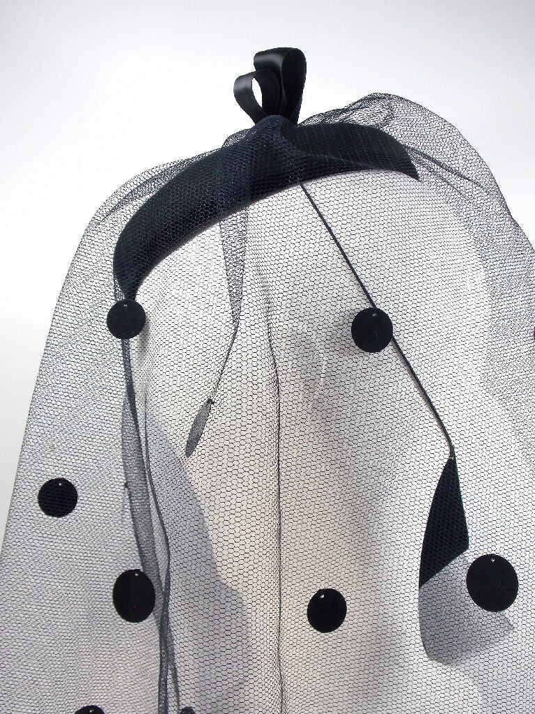 Black spot veil bow hat5