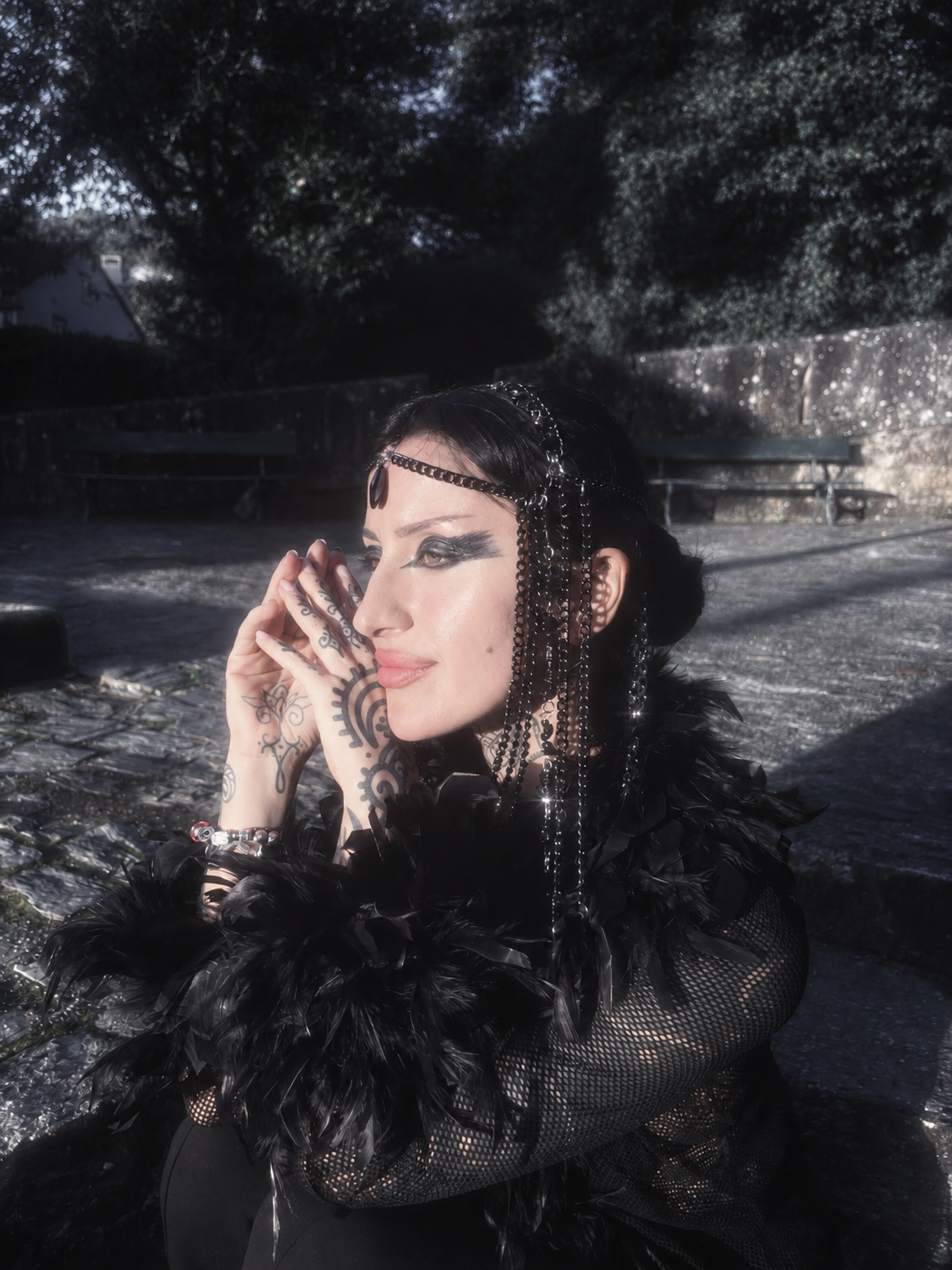 Black Swan & Crow Chain Headpiece – Gothic Crystal Headpiece