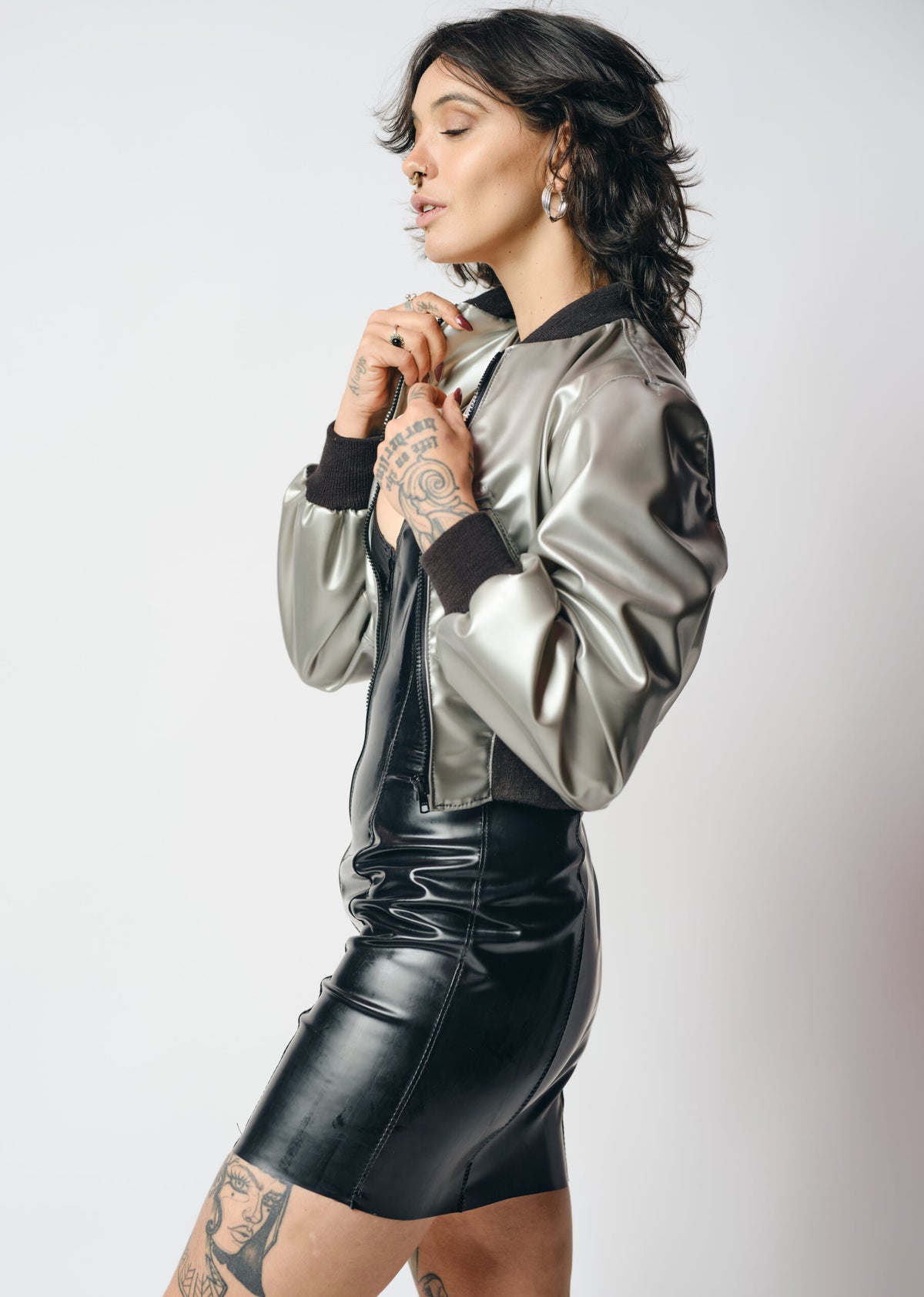 Latex Cropped Bomber Jacket