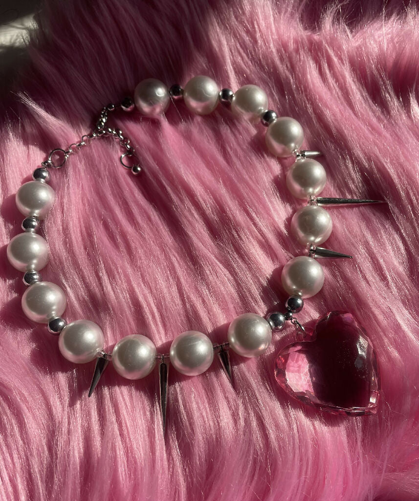 Pink heart spiked necklace