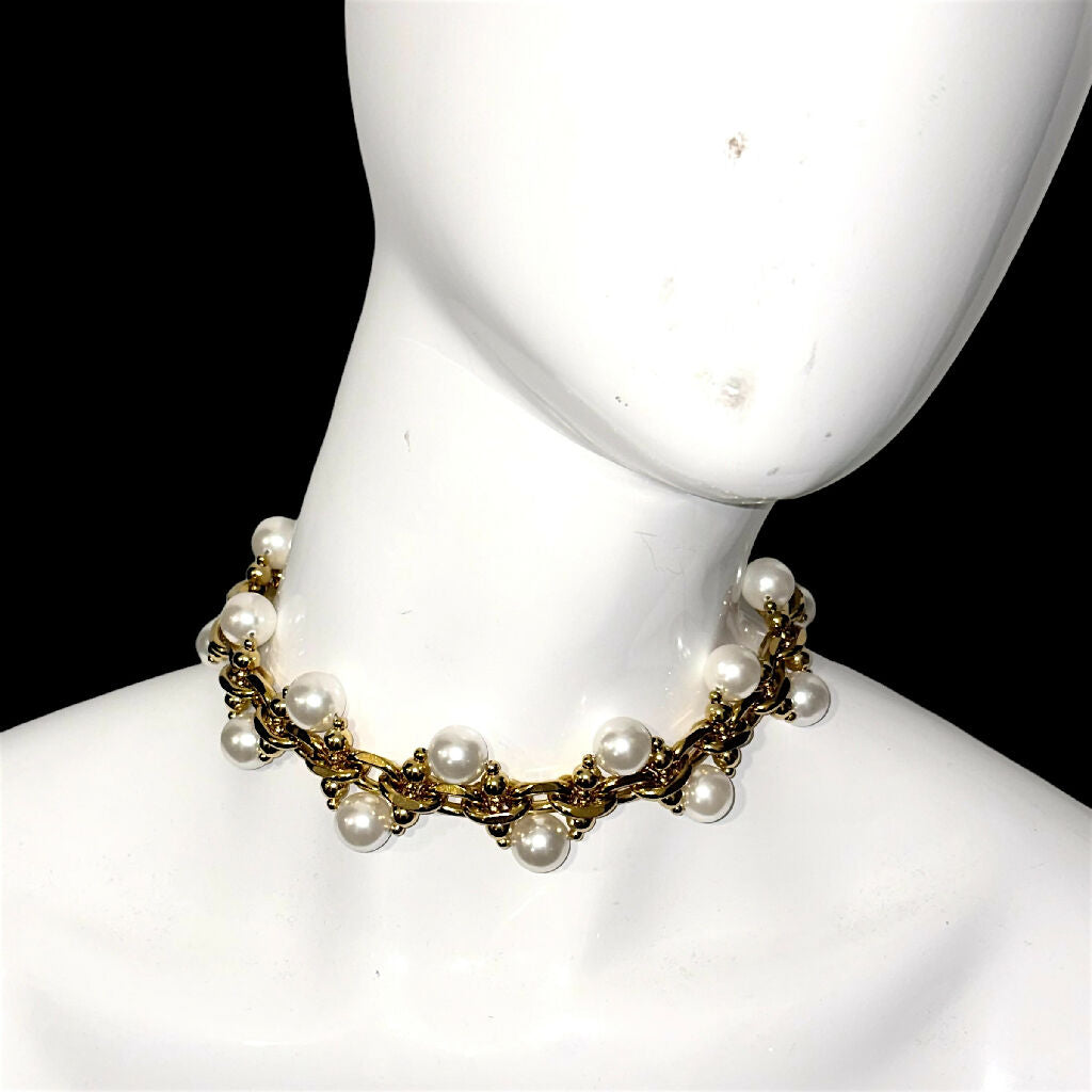 18k gold Pearl TanGle choker /Necklace
