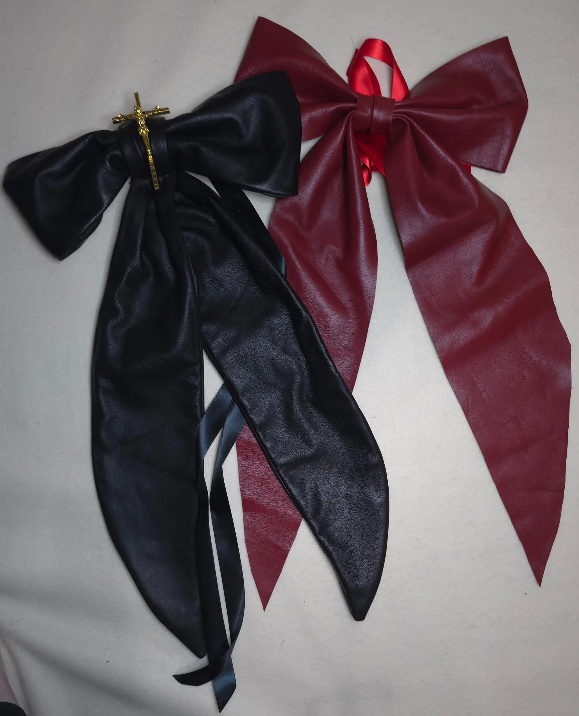 Black and red large leather bows