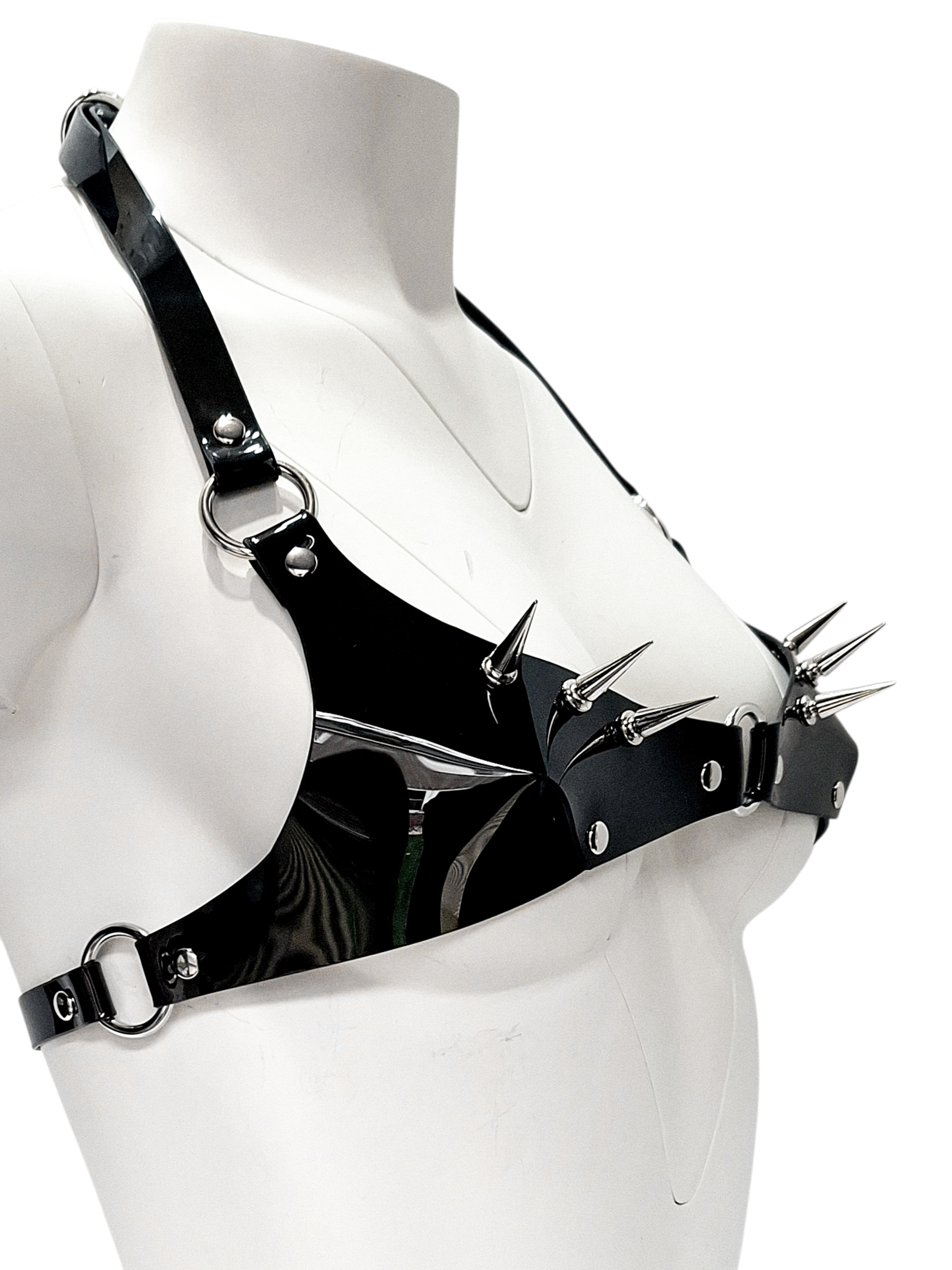 Spiked Black Vinyl 1/2 Cup Bra