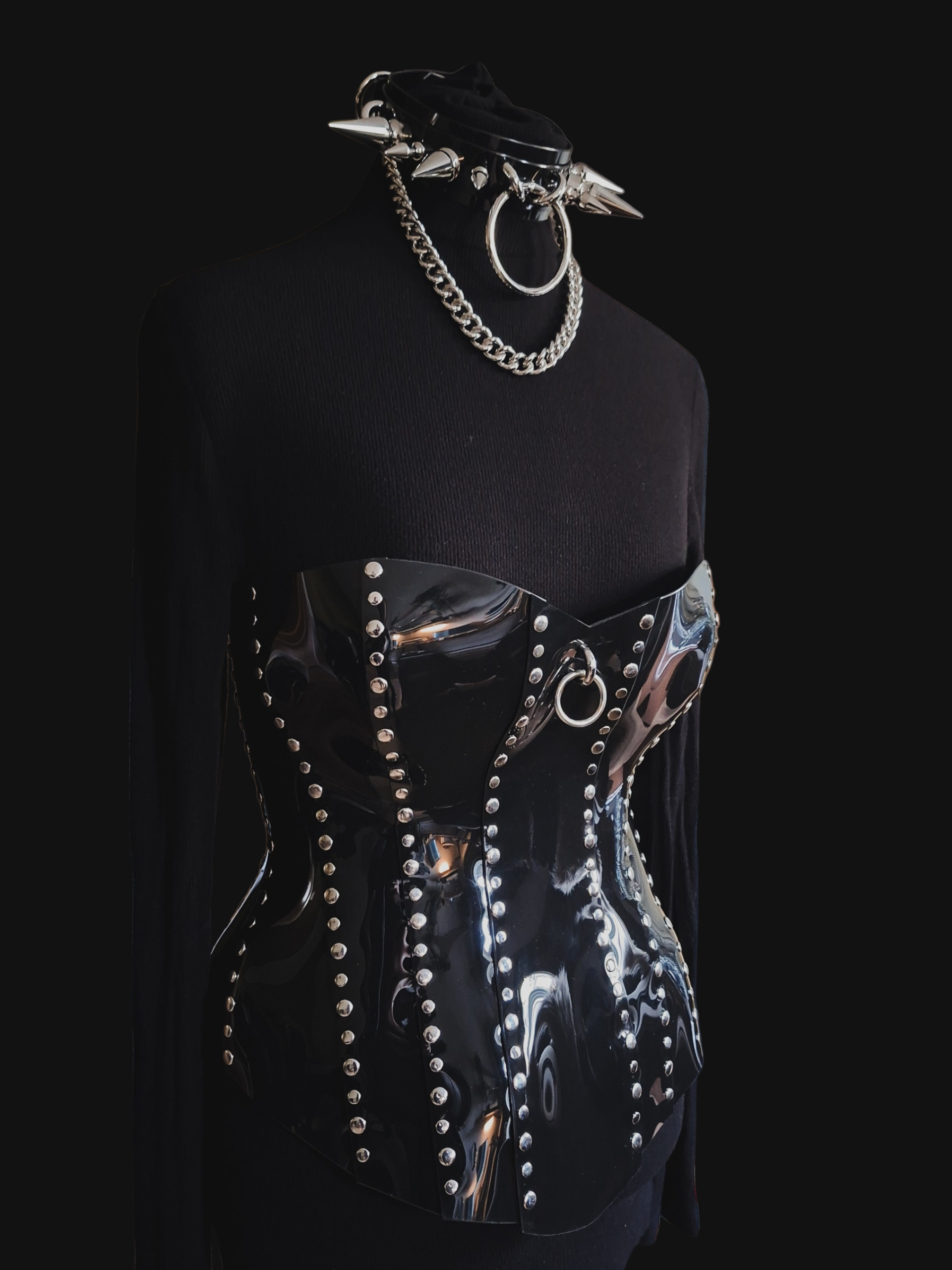 IRON WIDOW Victorian Mid-Bust Vinyl Gothic Corset with O-Ring