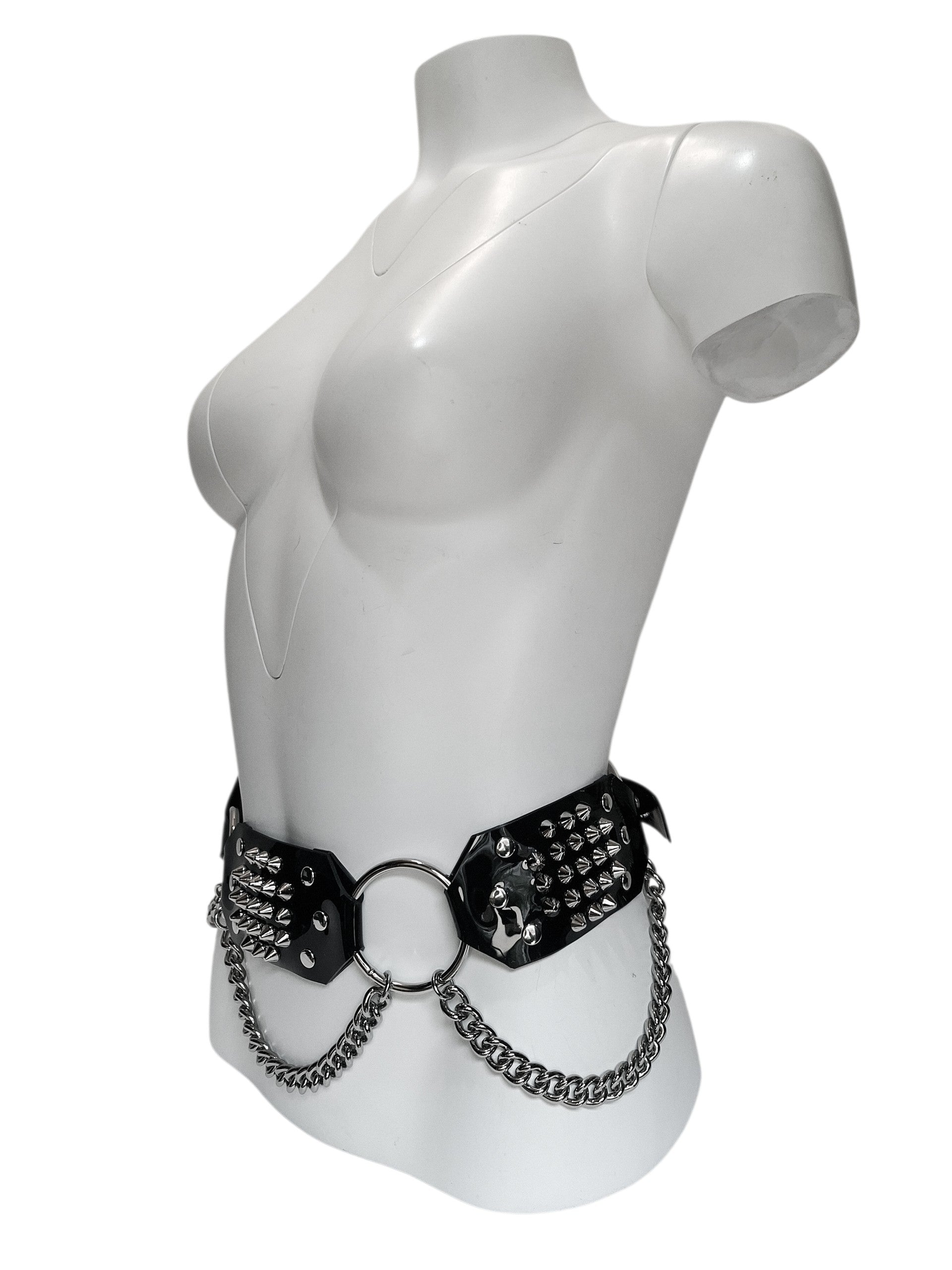 NINTH GATE Black Vinyl Chain Belt with Studs and O-Rings
