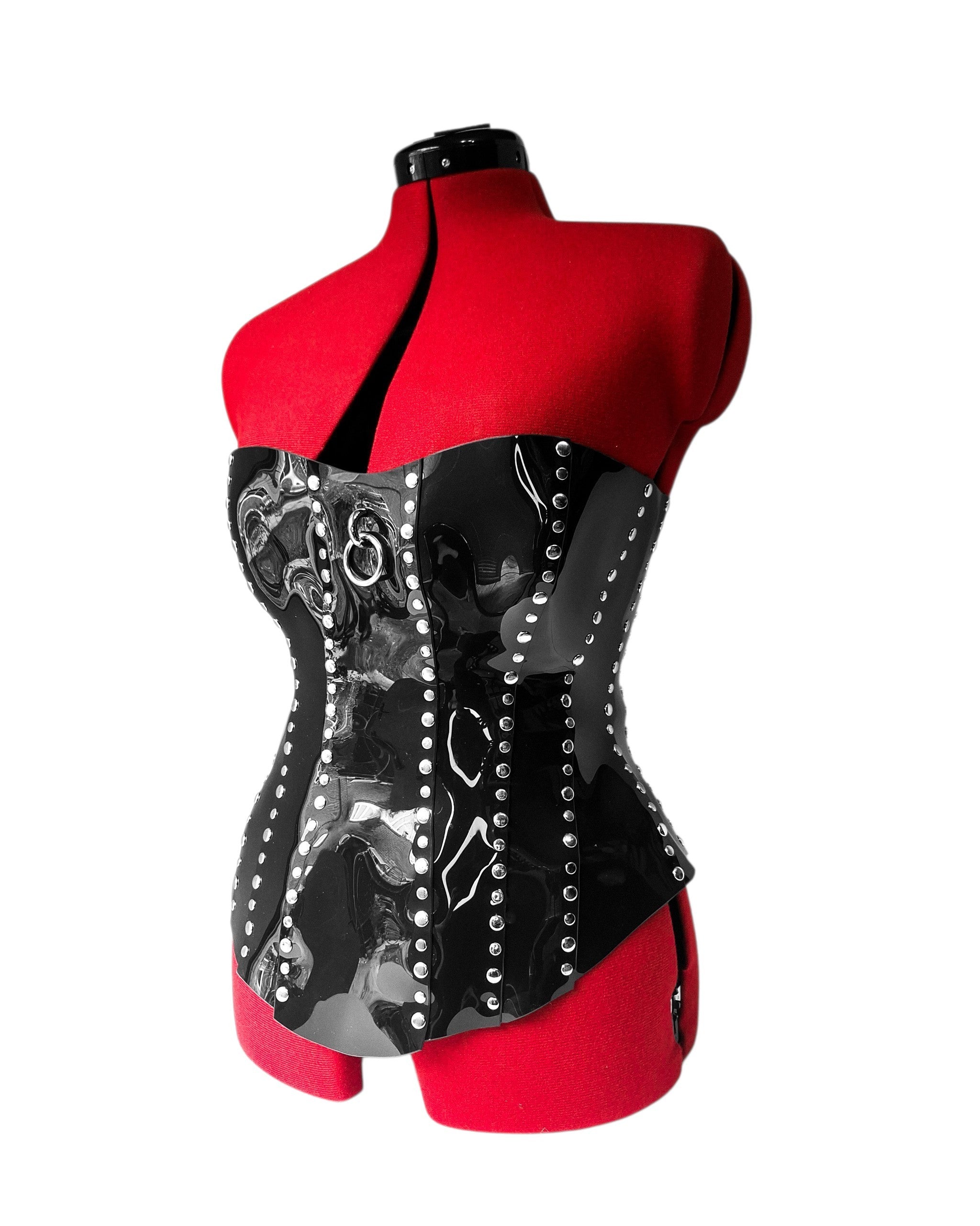 IRON WIDOW Victorian Mid-Bust Vinyl Gothic Corset with O-Ring