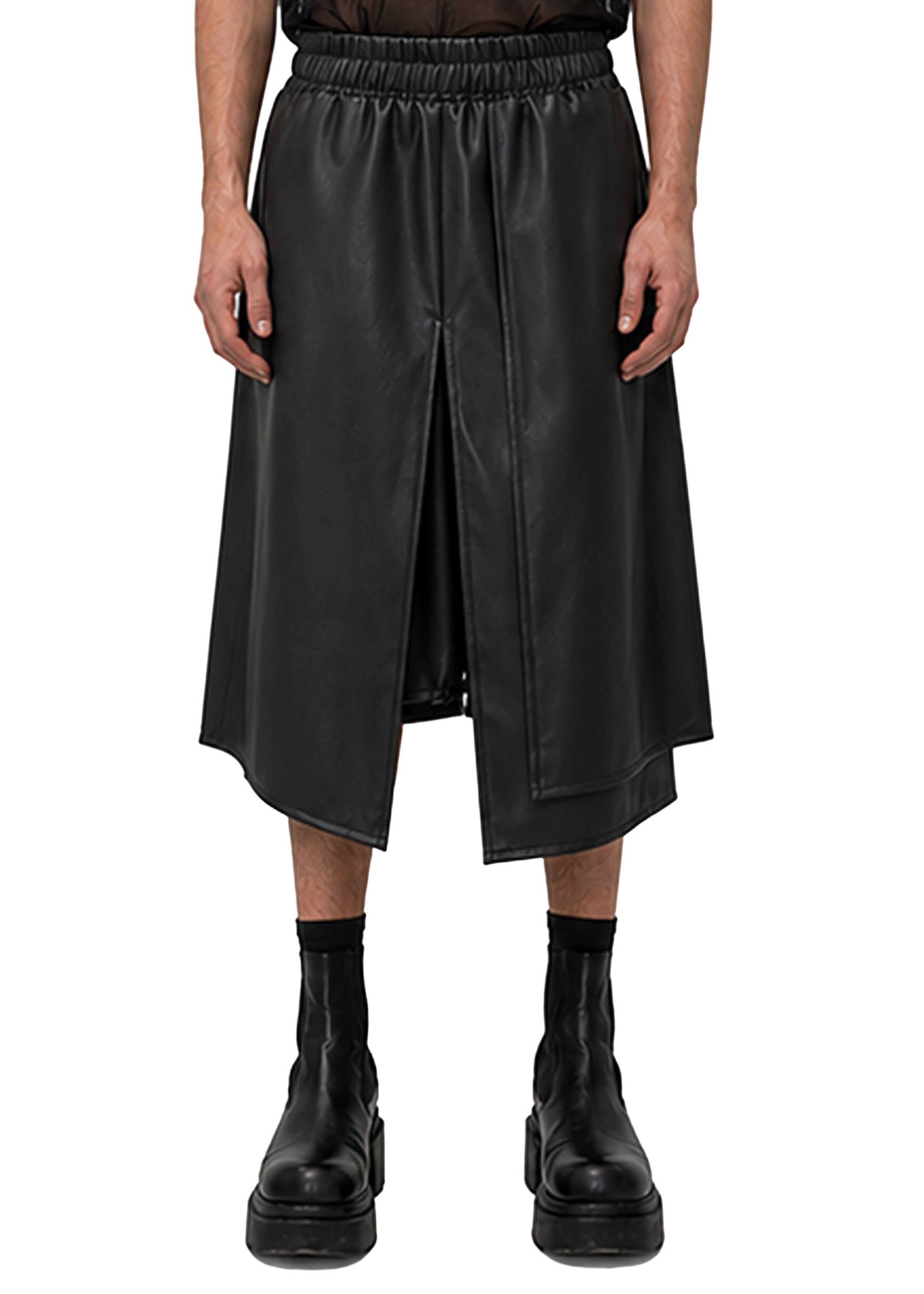 VEGAN LEATHER PANEL SHORTS