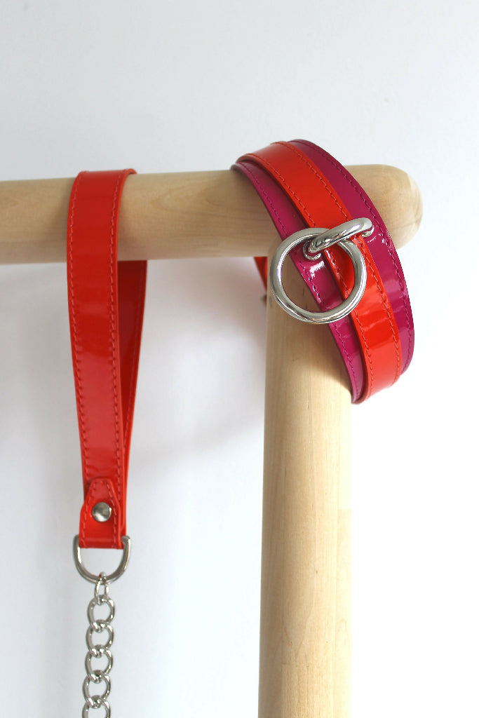 Patent leather collar with metal ring