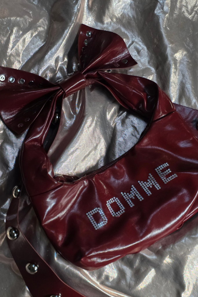 DOMME 💋 UPCYCLED  BURGUNDY BOW RHINESTONE HANDBAG