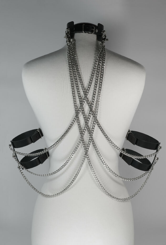 Leather Choker Lasercut with Arm Cuffs and chains