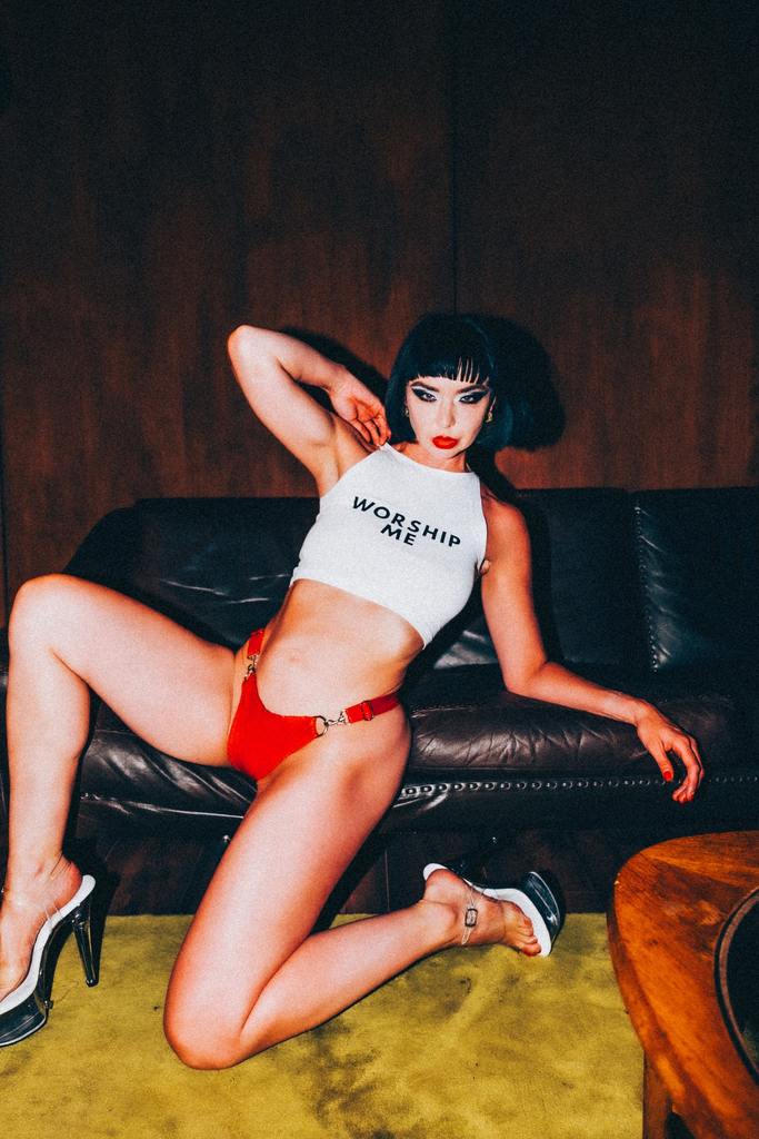WORSHIP ME Crop Racer Top