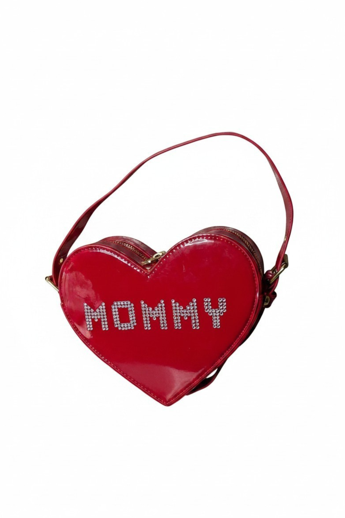 I HEART MOMMY UPCYCLED HEART SHAPED RHINESTONE HANDBAG