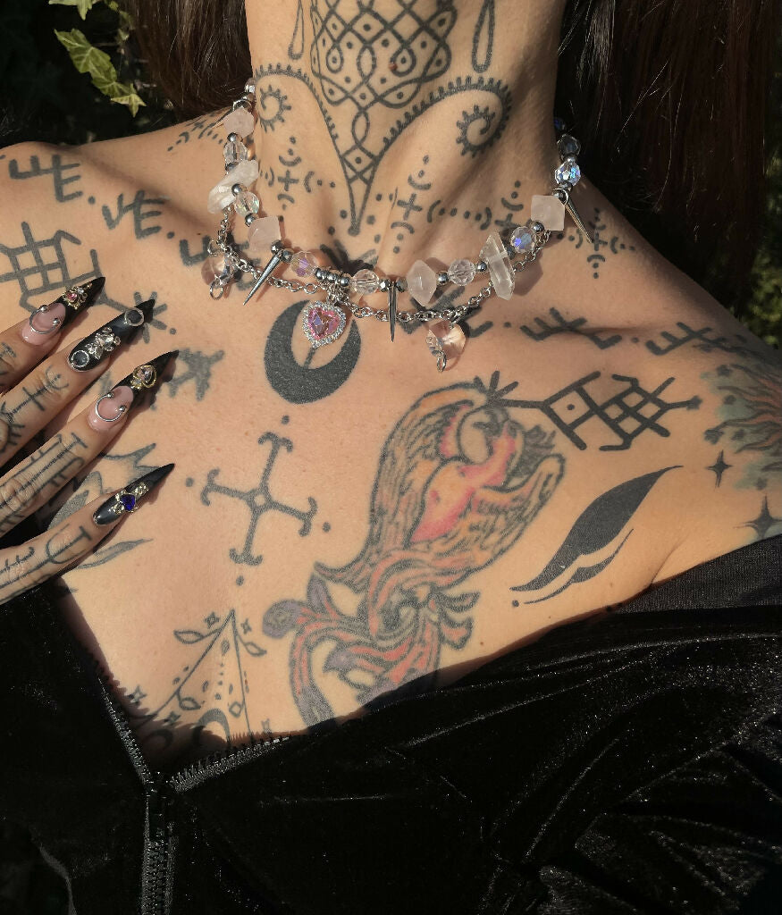 Spiked pink heart necklace