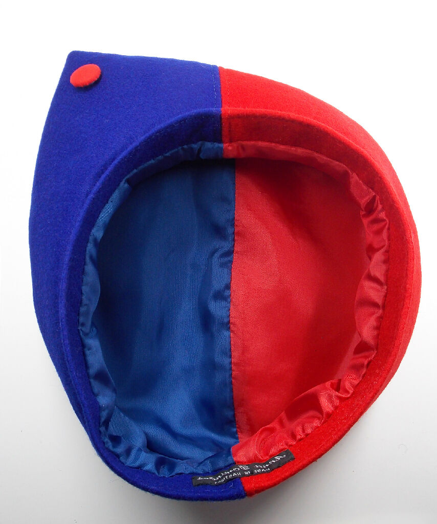 Red and blue pointed felt hat, 80s style