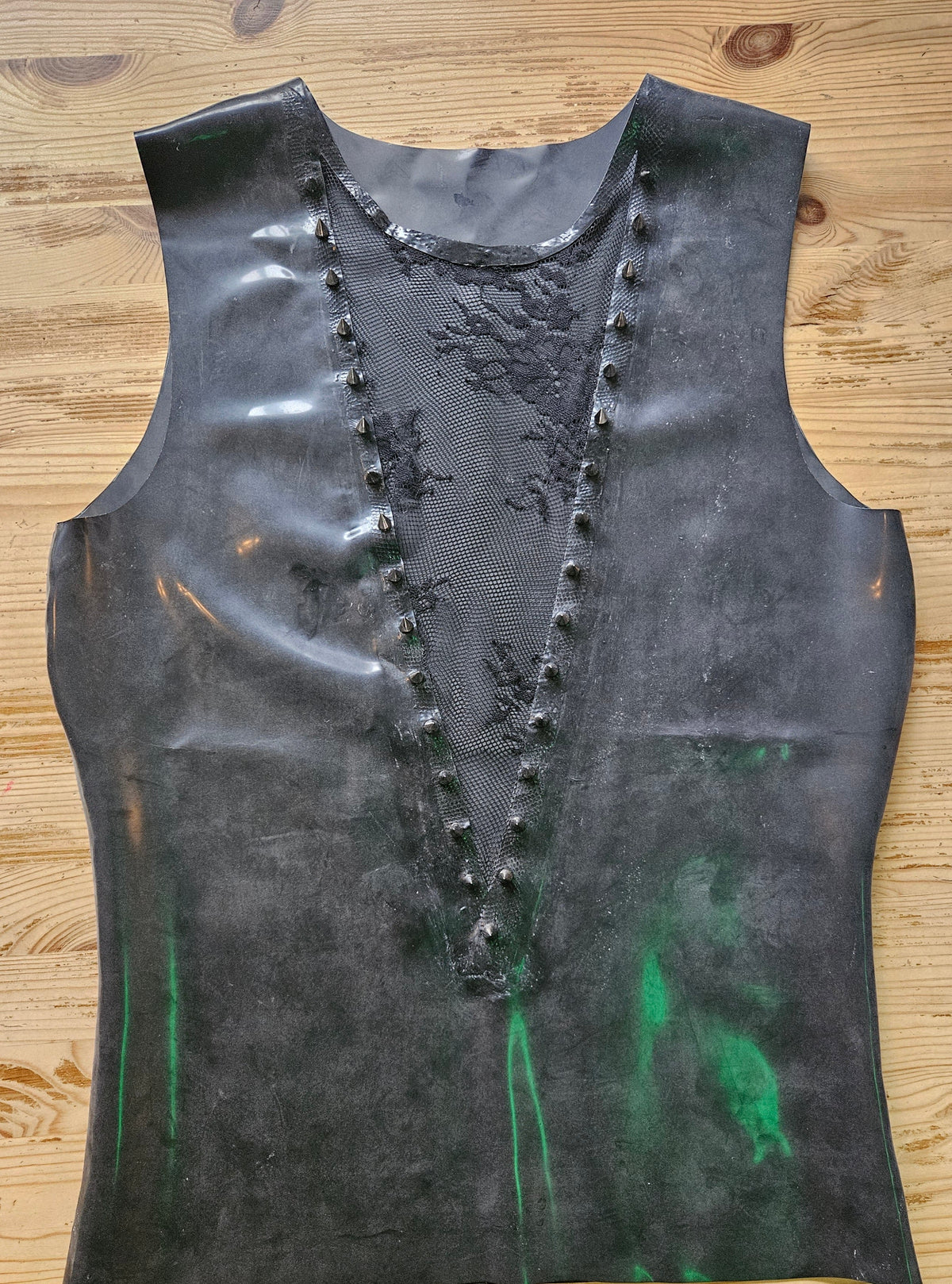 Latex Lace Spiked Plunge Vest