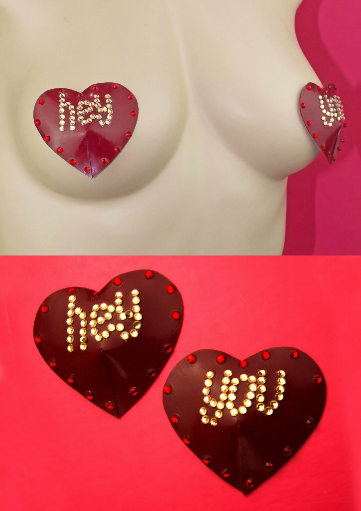 “HEY YOU” HEART LATEX NIPPLE PASTIES ( PICK YOUR COLOUR )