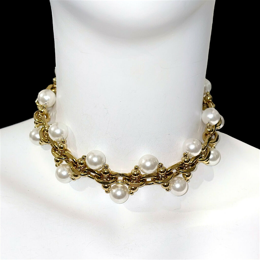 18k gold Pearl TanGle choker /Necklace