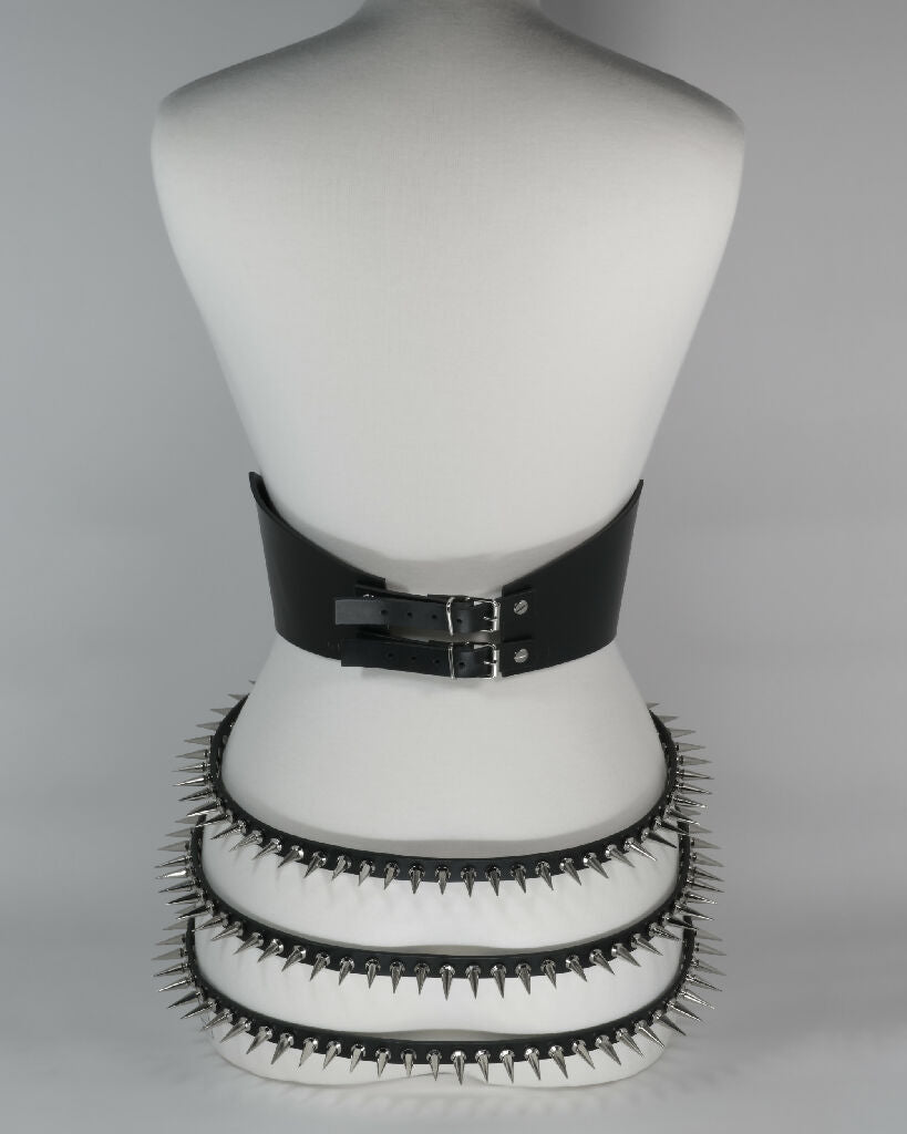 Leather Belt with D-rings and Spiked Straps