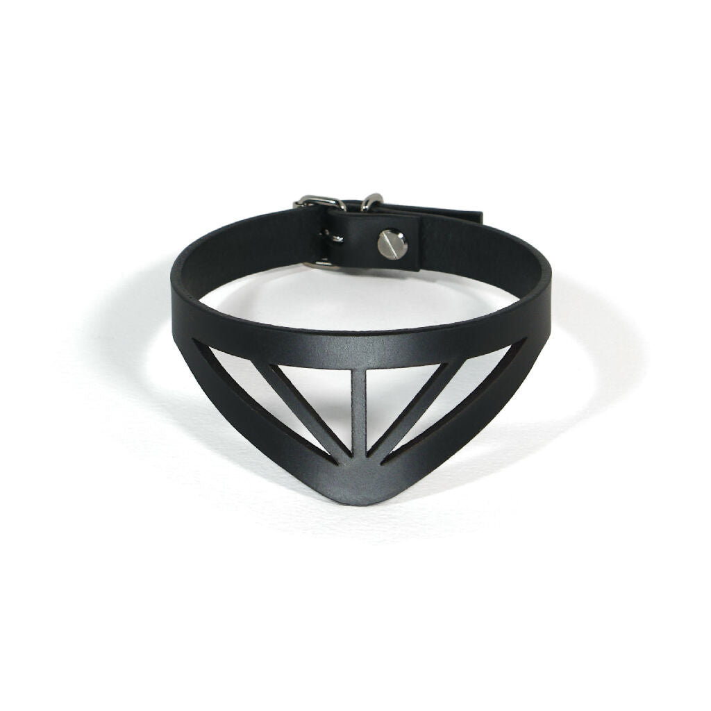 black leather choker with lasercut details