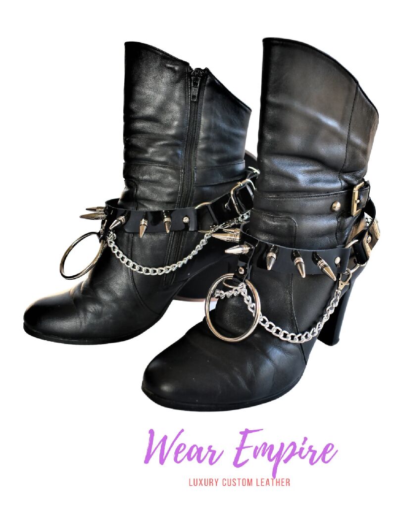 Unisex Leather Boot Straps with studs & chains