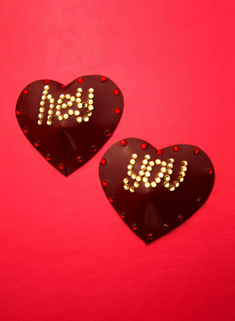 “HEY YOU” HEART LATEX NIPPLE PASTIES ( PICK YOUR COLOUR )