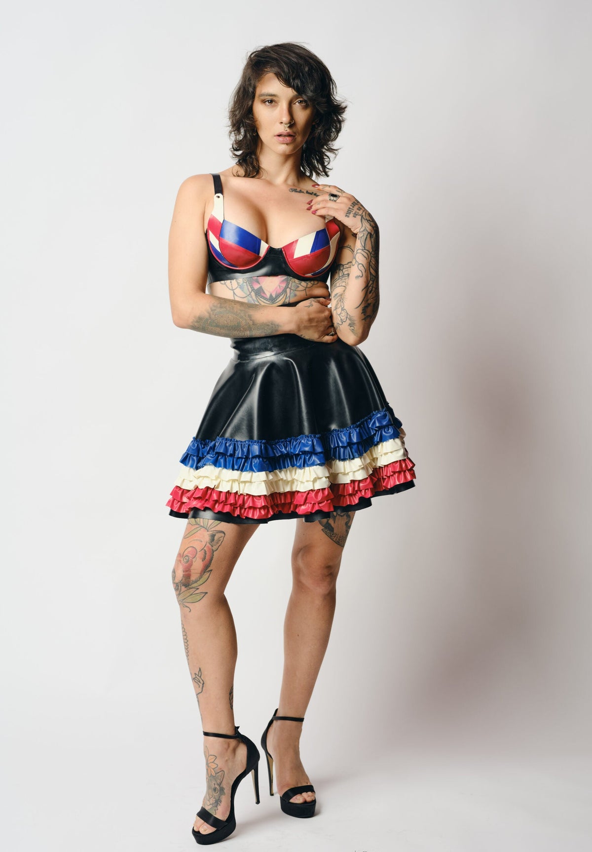 Circular High Waist Frilled Latex Skirt