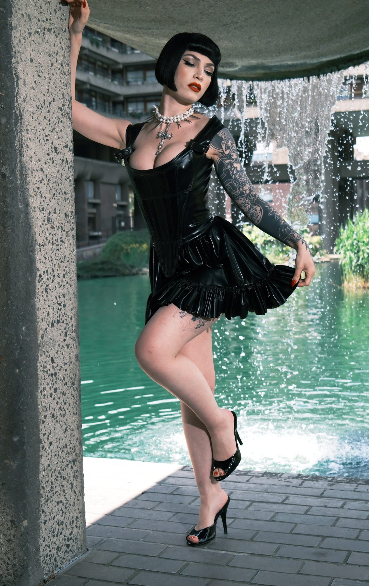 Short Gathered Latex Skirt