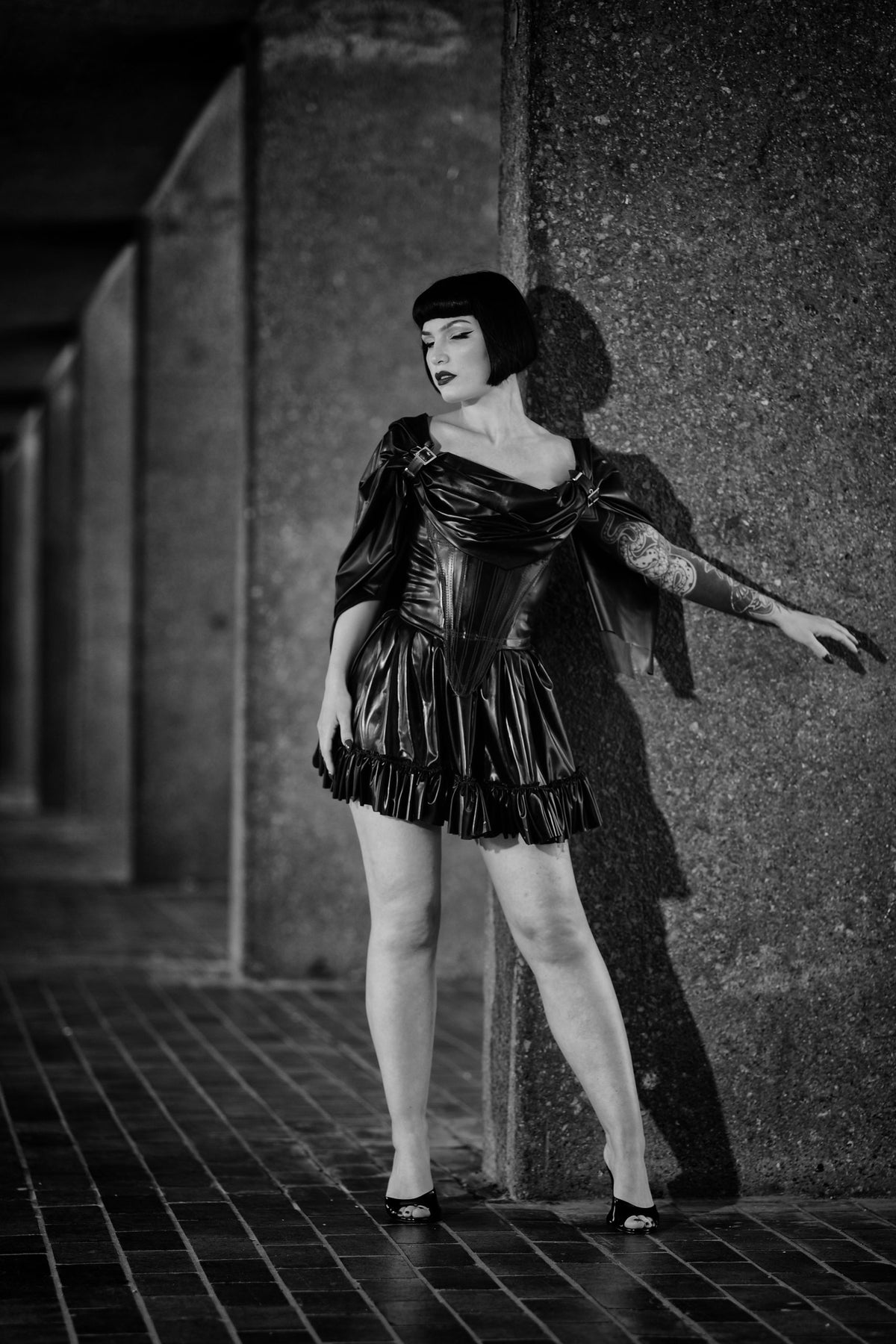 Short Gathered Latex Skirt