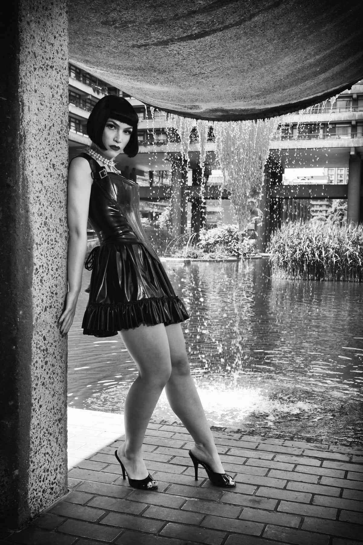 Short Gathered Latex Skirt