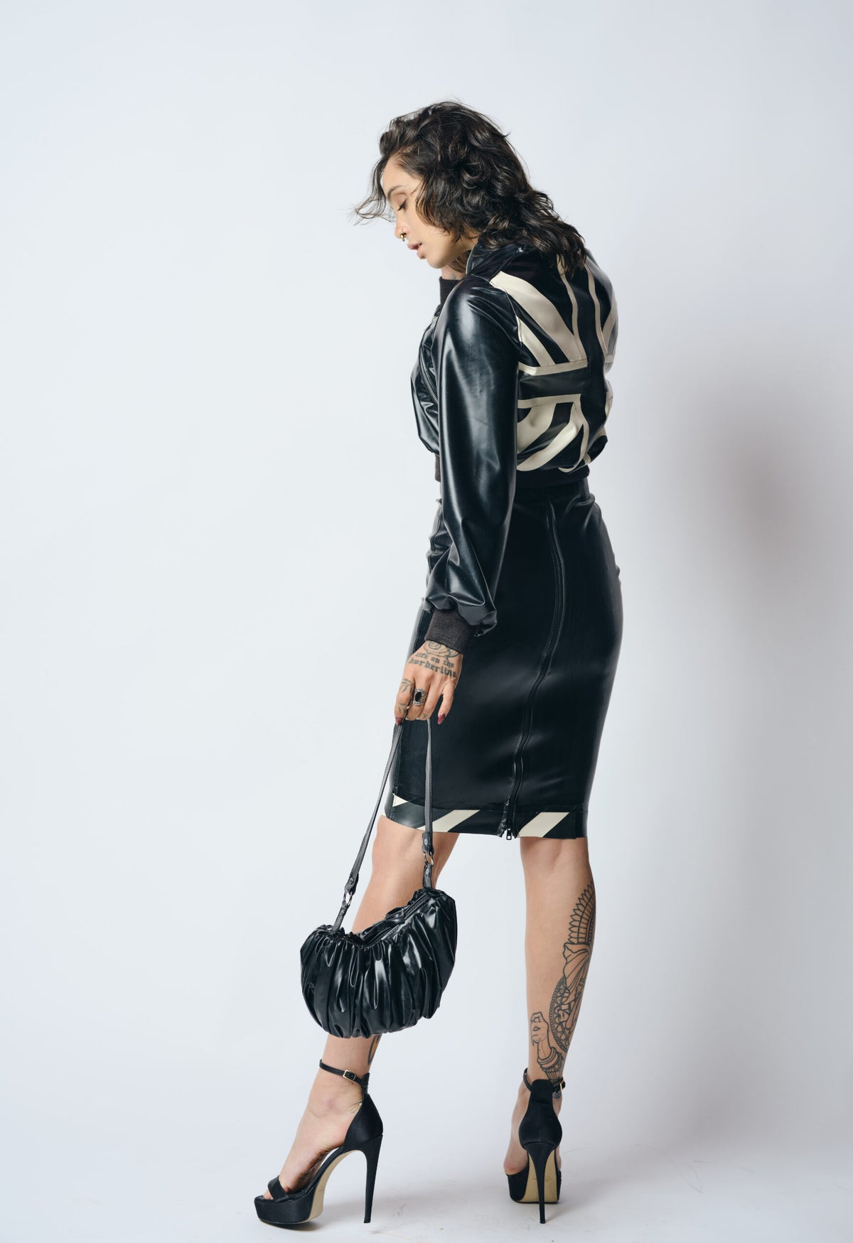 High Waist Latex Pencil Skirt