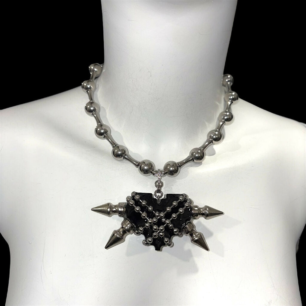 Gaged Steel Dark Heart necklace
