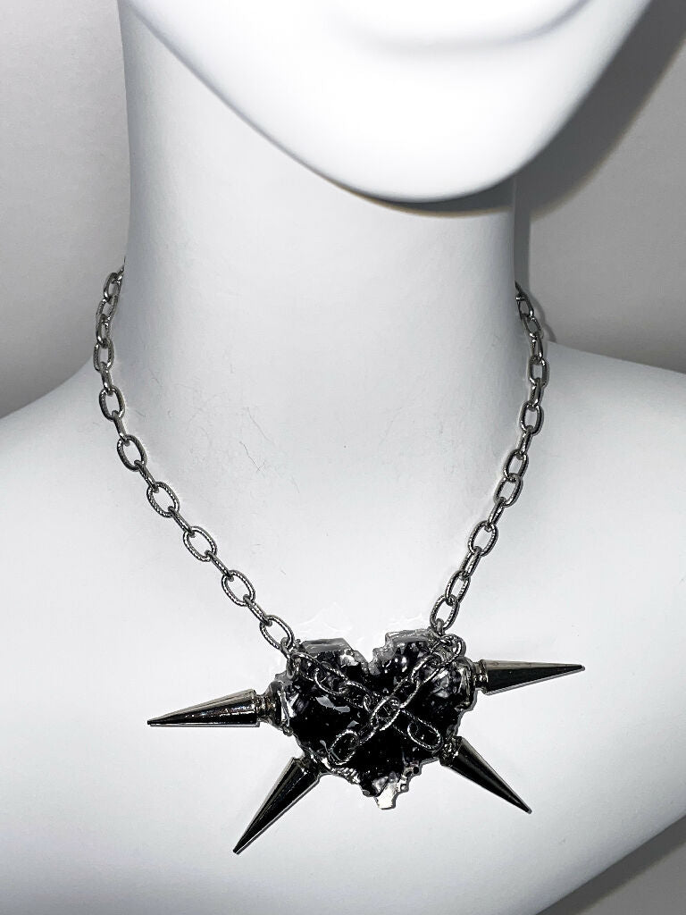 Undying love spiked black Heart necklace