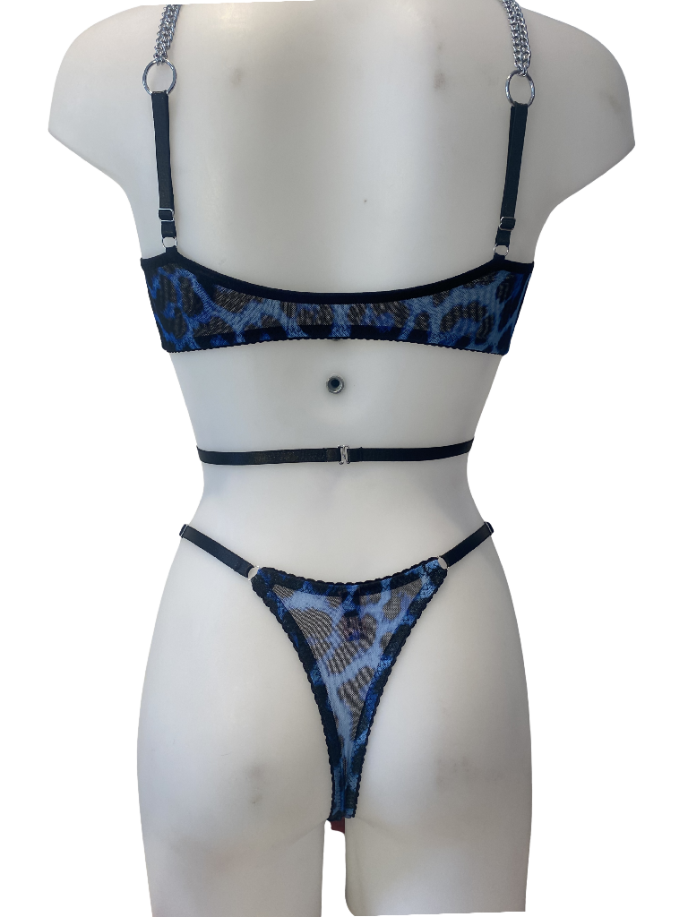 Mesh Thong Leopard with Rings Blue - SHOWROOM