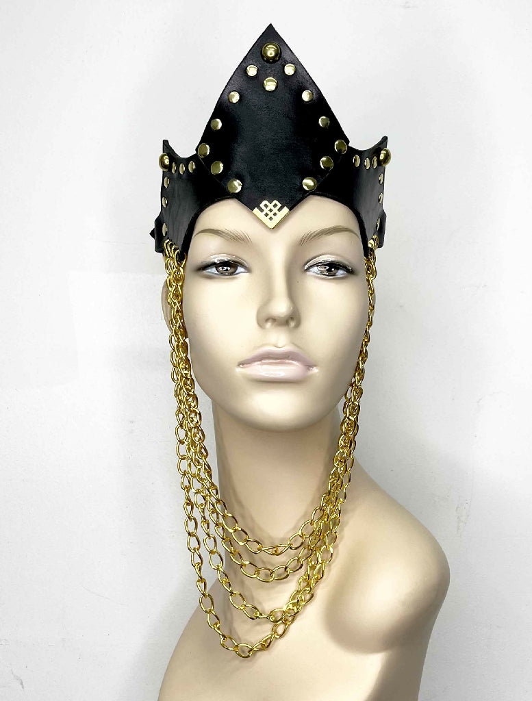 Archer-Black-Leather-Crown-Chain-Cowl-1