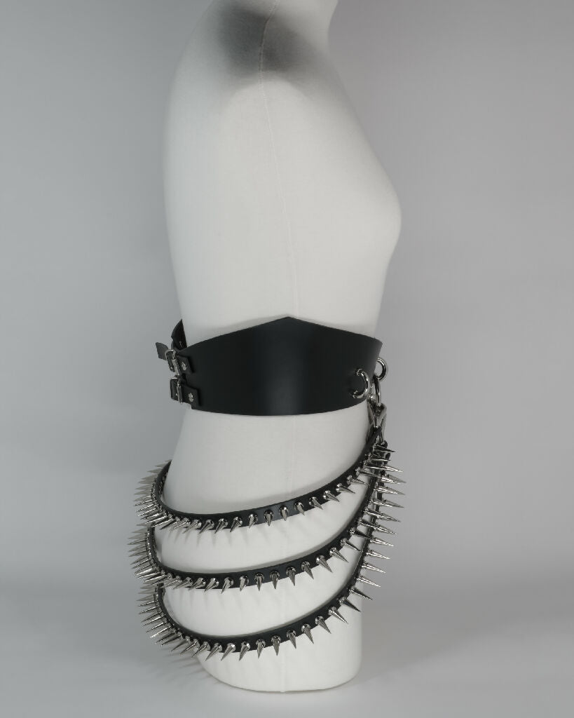 Leather Belt with D-rings and Spiked Straps