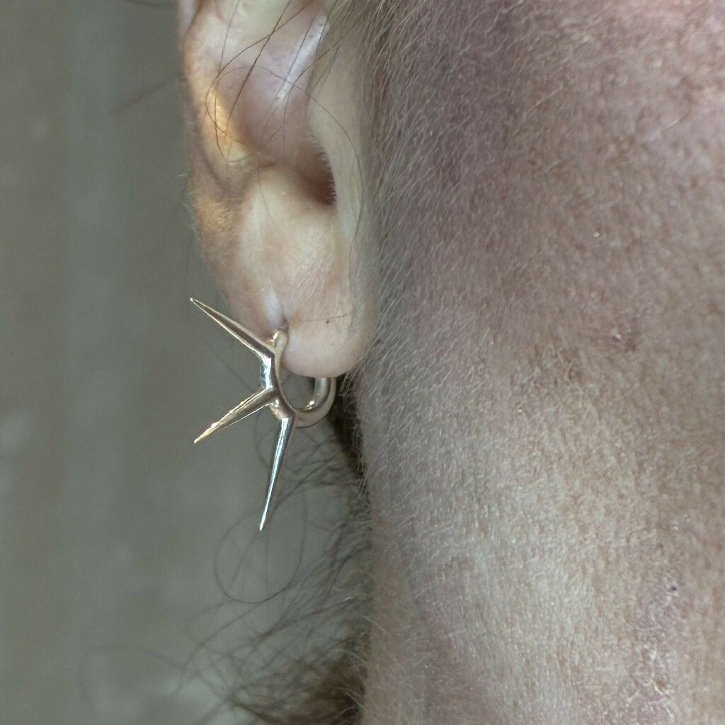 Triple penetration - stiletto spikes ear studs, sterling silver