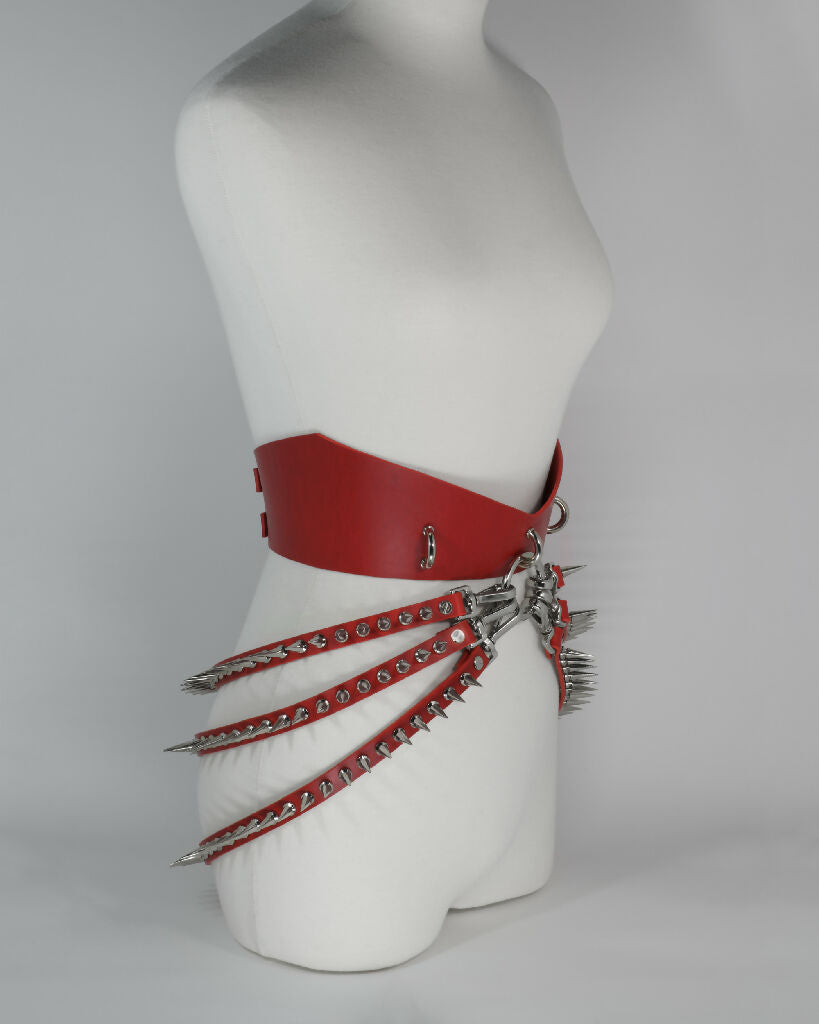 Leather Belt with D-rings and Spiked Straps