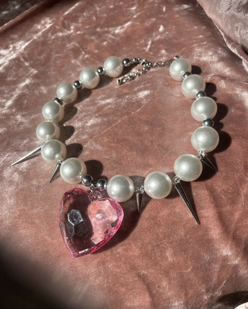Pink heart spiked necklace