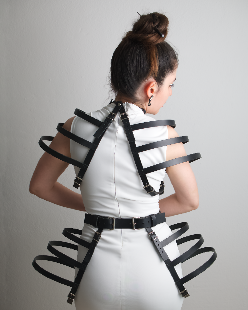Leather Harness Choker - Avant Garde Cage