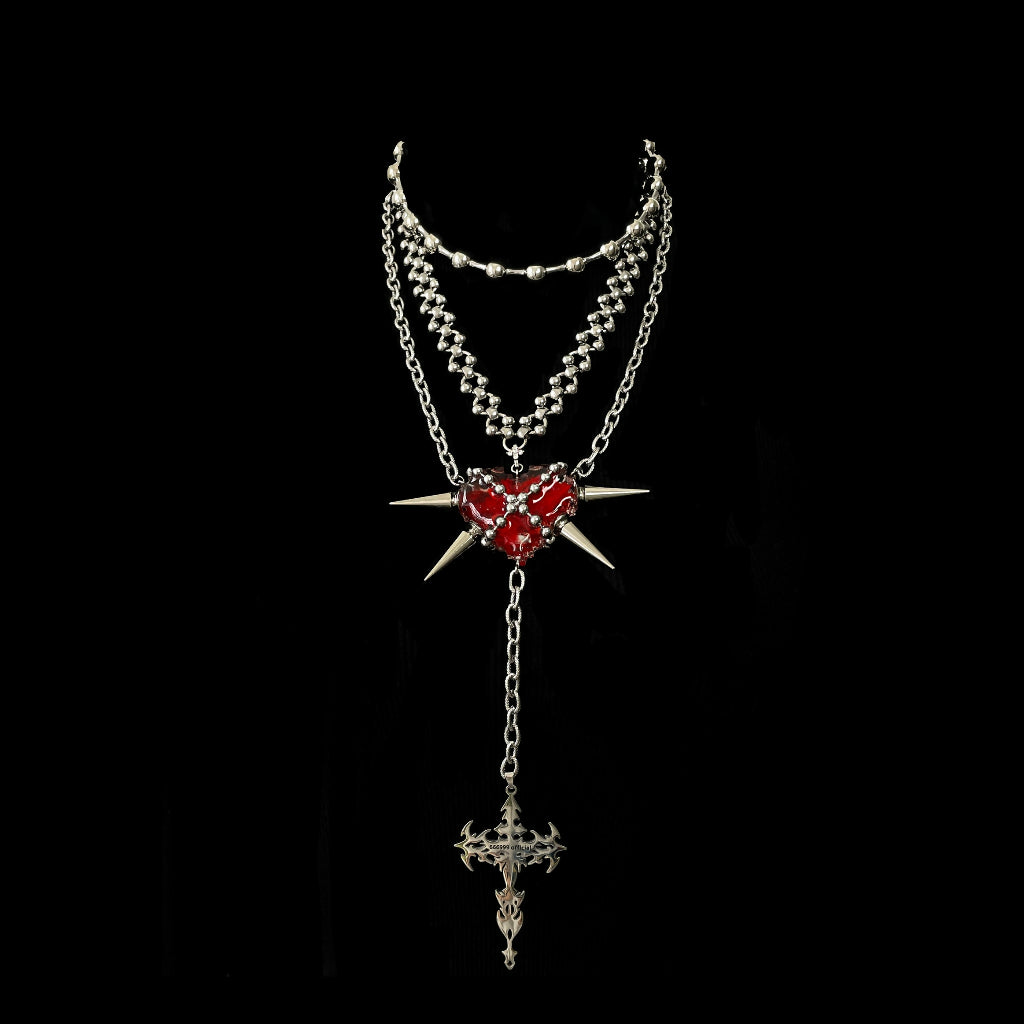 Eternal blood heart” three layer long necklace