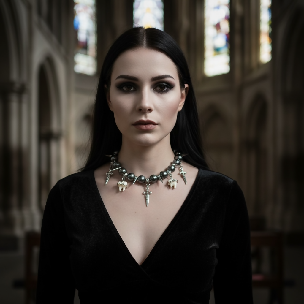 Molten Fangs grey pearls necklace