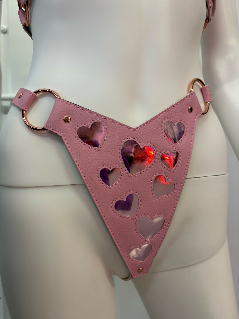 Pink 'Queen of Hearts' Bra, Thong & Collar Set.