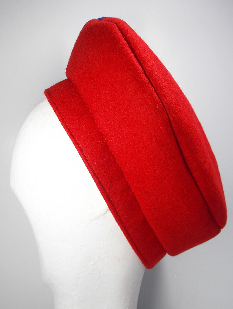 Red and blue pointed felt hat, 80s style