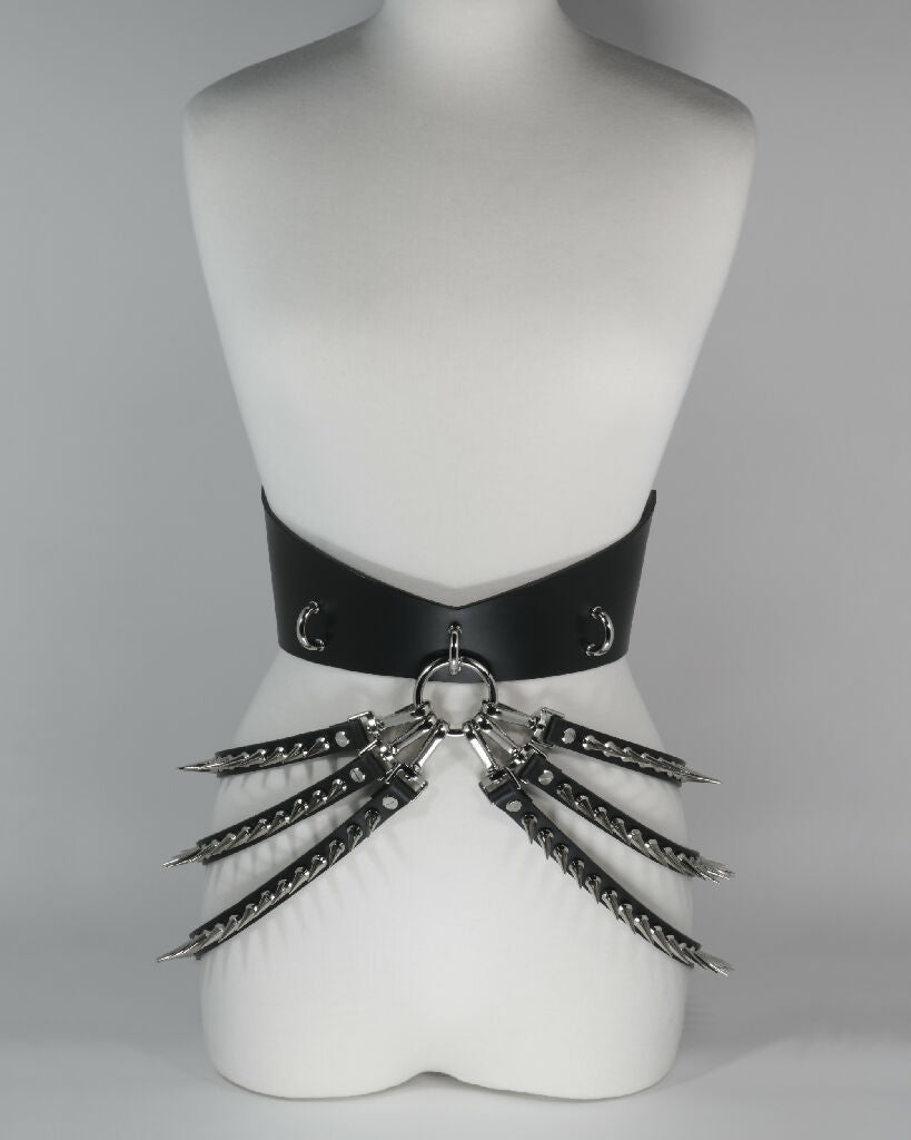 Leather Belt with D-rings and Spiked Straps