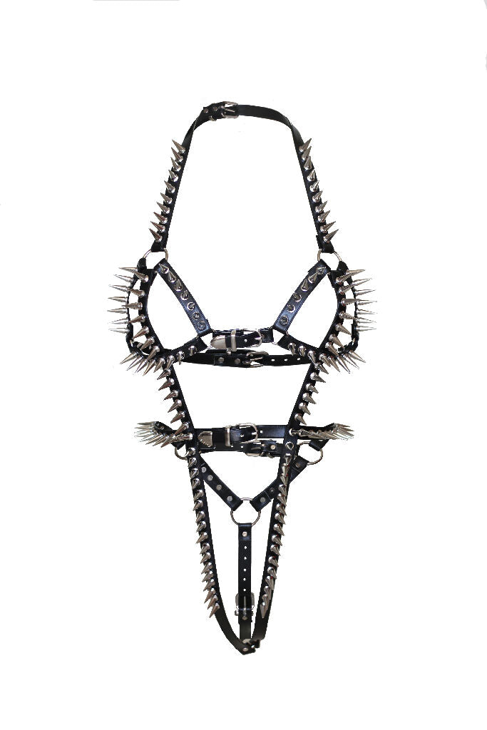 Genuine Leather Monokini Harness with studs