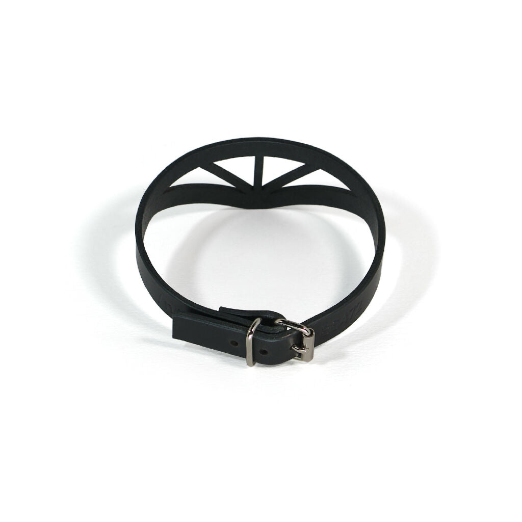 black leather choker with lasercut details