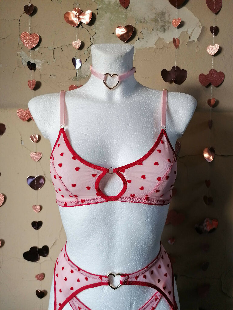Pink Mesh Hearts Bra